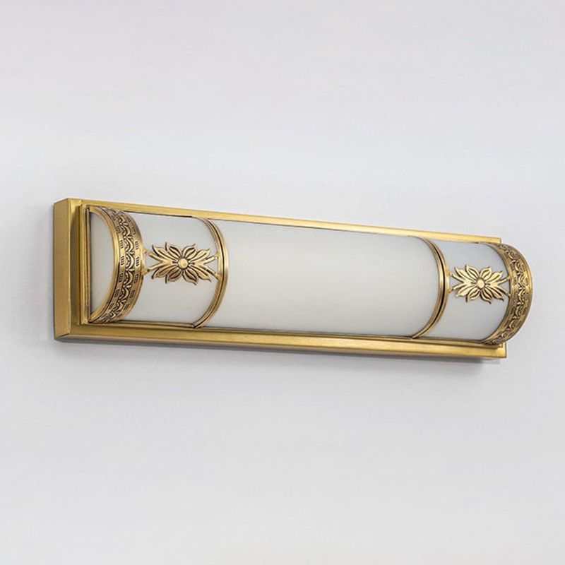 Traditional Linear Wall Mounted Lamps Milky Glass Wall Mount Light Fixture for Bathroom