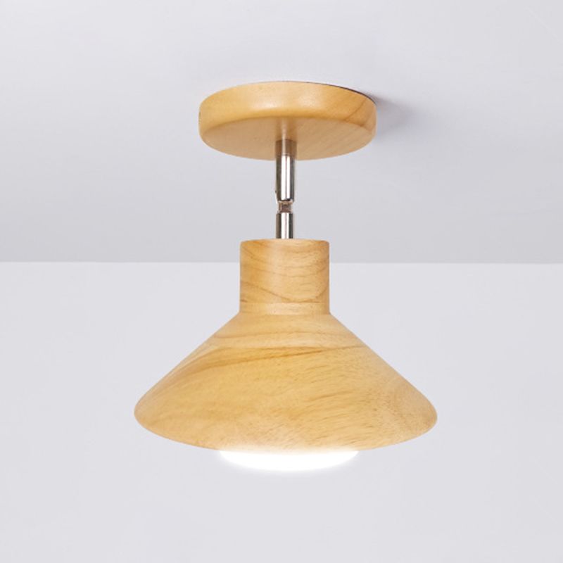 Cone Shape Wood Flush Light Modern Style 1 Light Flush Mount Ceiling Lights in Brown