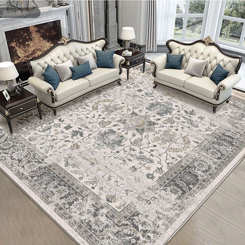 Grey American Pattern Rug Bohemian Polyester Area Rug Stain Resistant Area Carpet for Home Decor