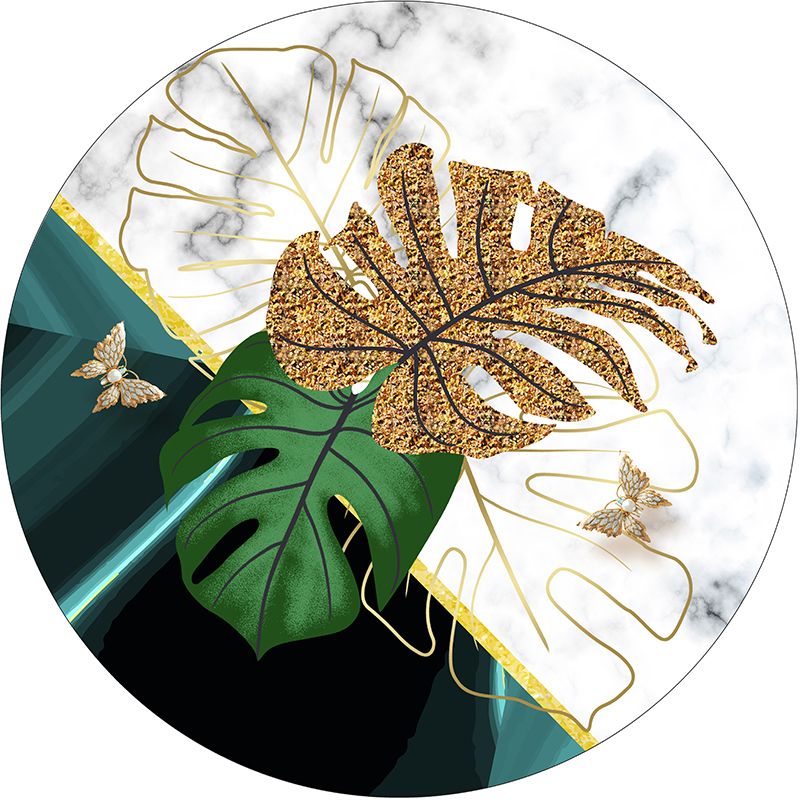 Round Multicolor Modern Area Rug Polyester Feather Print Rug Easy Care Indoor Rug for Living Room