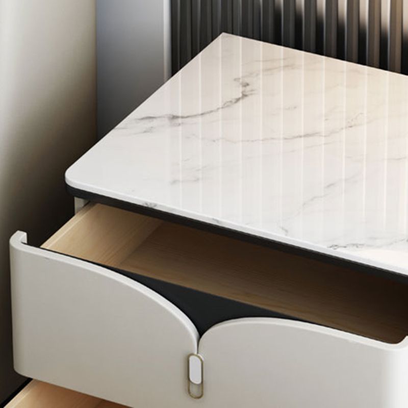 18 Inch H Night Table Modern Solid Wood 2-Drawer Stone Top Faux Leather Nightstand