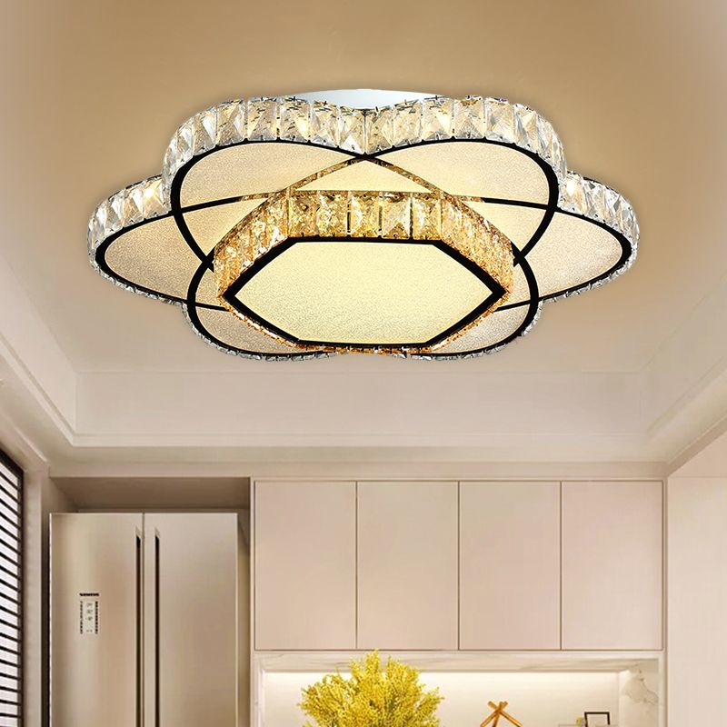 Faceted Crystal Bloom Ceiling Light Contemporary LED Flush Mount Lighting in Chrome for Dining Room