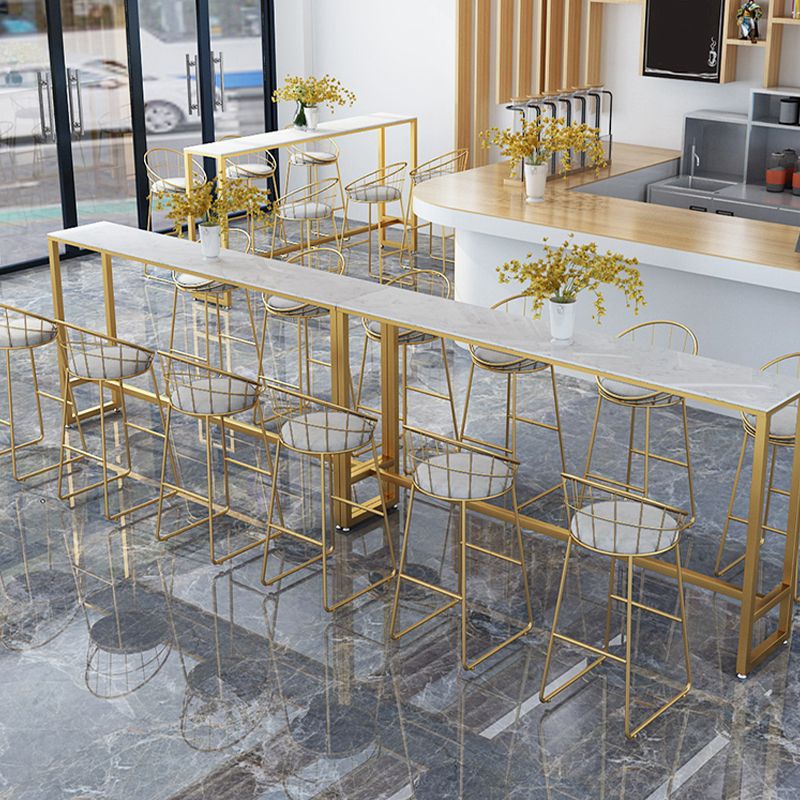 Glam Style Counter Stool Upholstered Low Back Bar Stool with Gold Frame