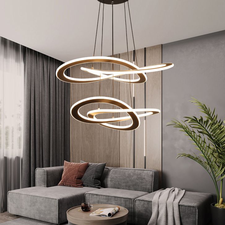 Twisting Metal Chandelier Lighting Fixture Modern LED Black Chandelier Lamp for Living Room