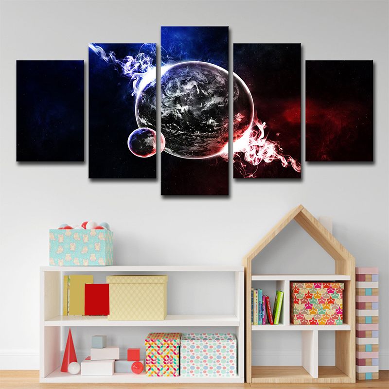 Multi-Piece Smoky Planet Canvas Print Kids Style Wall Art for Children Bedroom