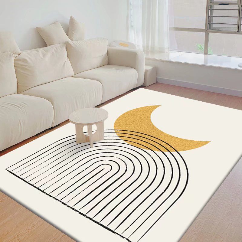 Green Modern Rug Polyester Irregular Line Rug Washable Rug for Drawing Room