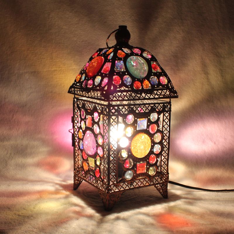 Black 1 Head Night Lighting Traditional Metal Lantern Nightstand Light for Living Room