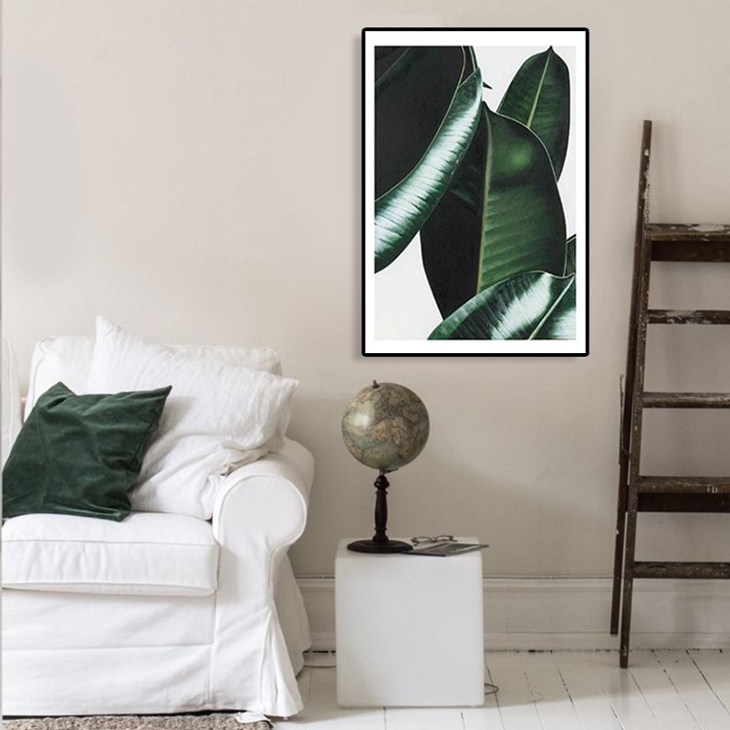 Nordic Photographs Leaves Art Print Boys Bedroom Wall Decor in Green on White, Textured
