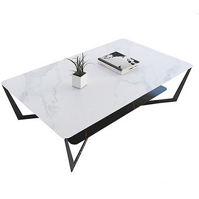 Cross Table Base Design Black Metal Base Slate Top Rectangular Coffee Table