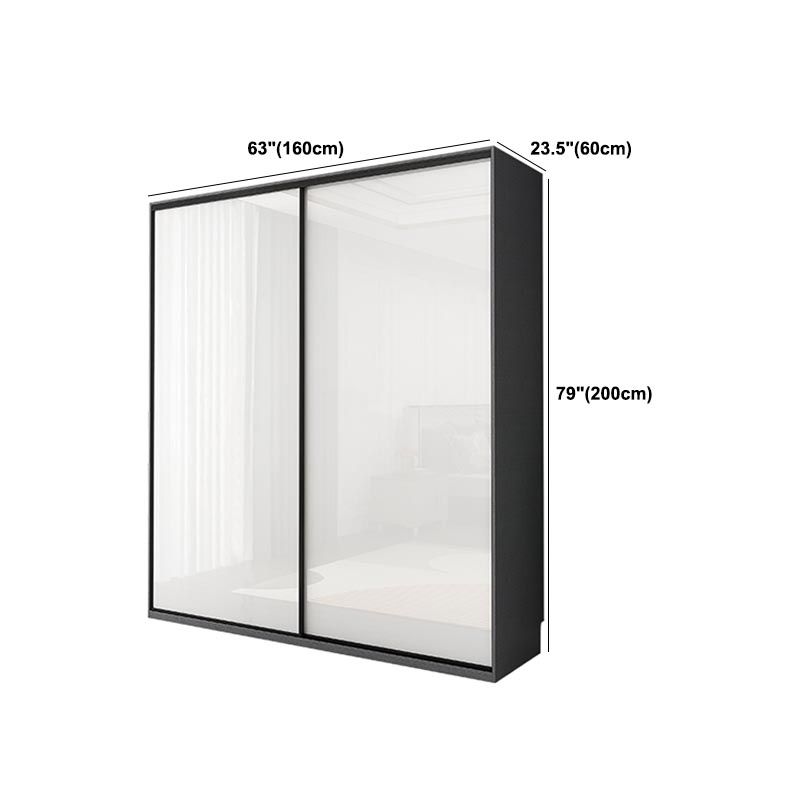 White Mirrored Finish Wardrobe Armoire Engineered Wood Wardrobe with Drawer