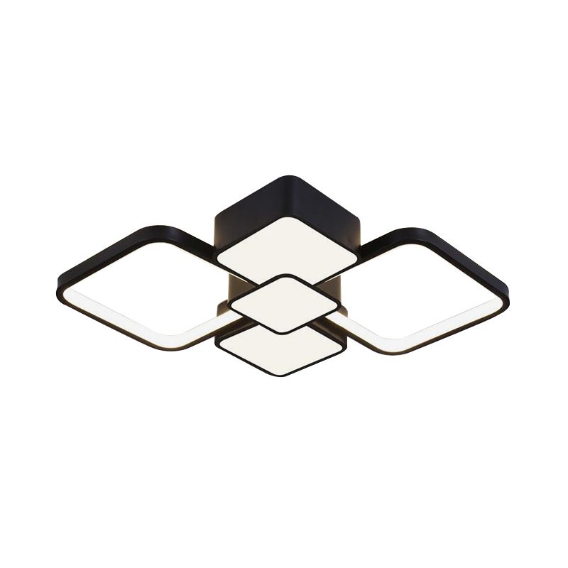 Square Flush Light Modernist Acrylic LED Black/Black-White Ceiling Mounted Fixture in Warm/White Light, 18"/21.5" Wide