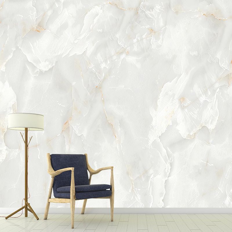 Contemporary Marble Wall Covering in Yellow and White Bedroom Mural Wallpaper, Custom-Printed