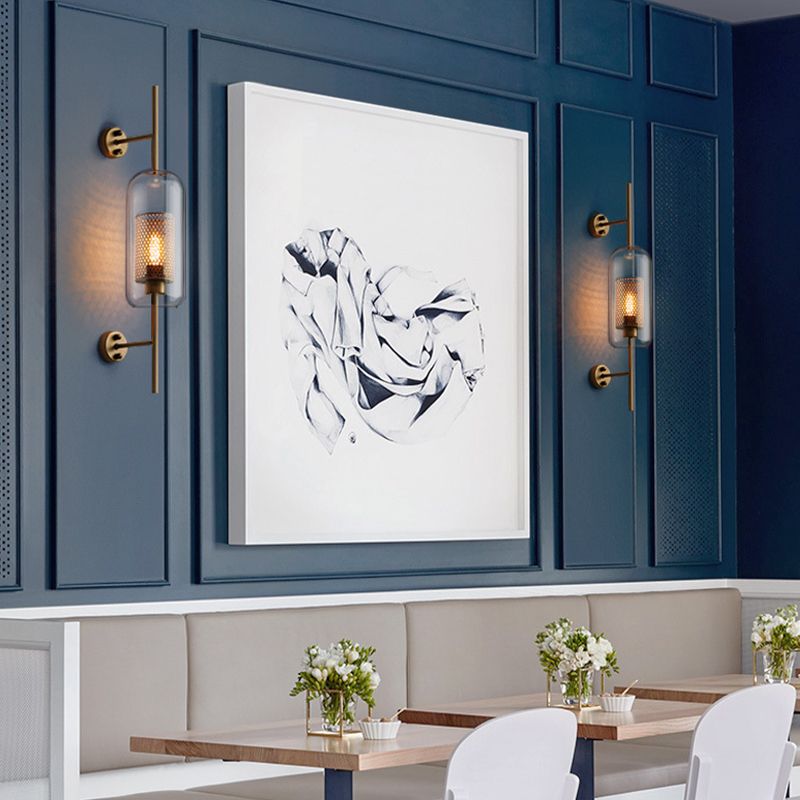 Iron Wall Armed Sconce Minimalist Clear Glass Shade Wall Lighting Fixture