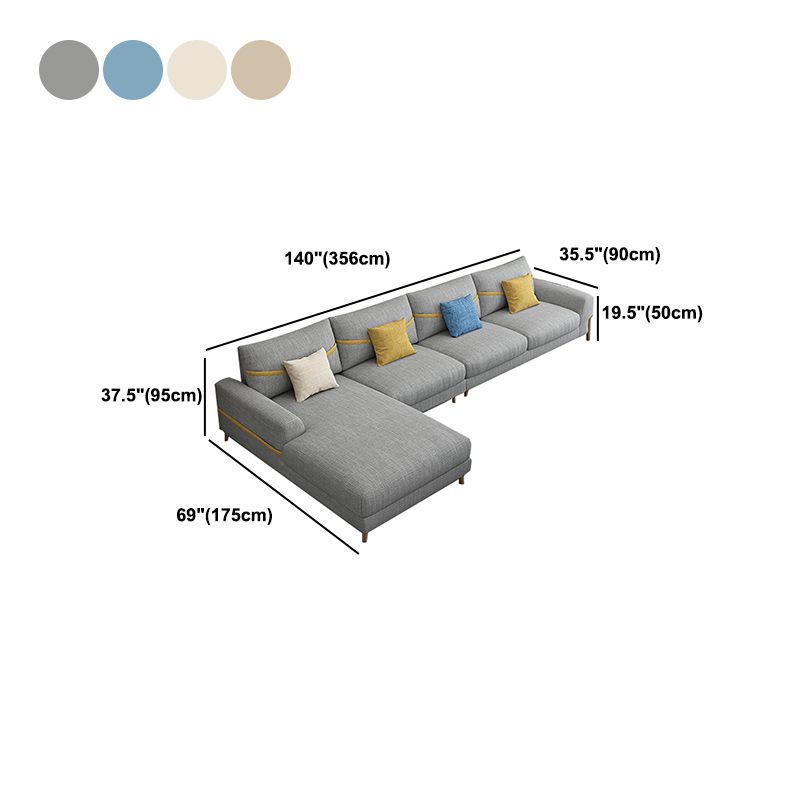 Fabric Sectional Pillow Back and Square Arms Sectional Sofa for 4 People