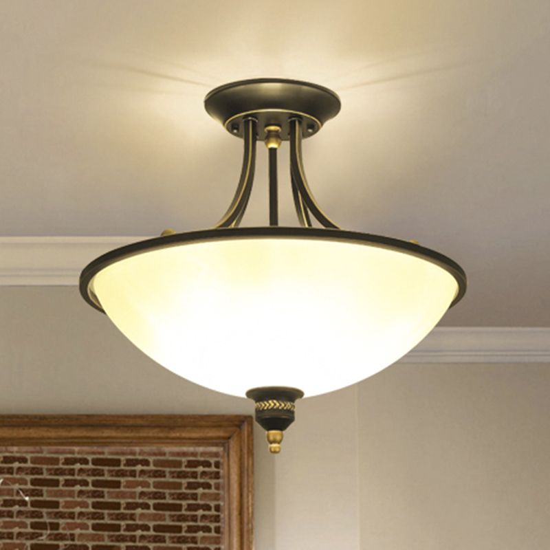 3 Heads Ceiling Lighting Traditional Bowl Frosted Glass Chandelier Light Fixture for Dining Room