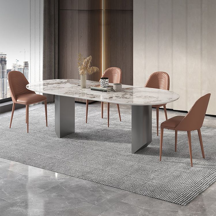Stone Dining Table Traditional Luxury Dining Table with Double Pedestal