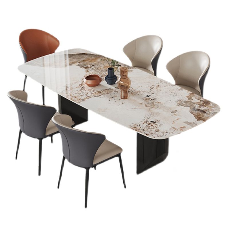 Designer Style 1/4/7 Pieces Dining Set Sintered Stone Dining Table with Leather Chairs