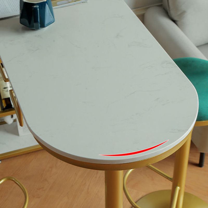 Specialty Marble Top Bar Table Glossy White Glam Pub Table with Wine Storage