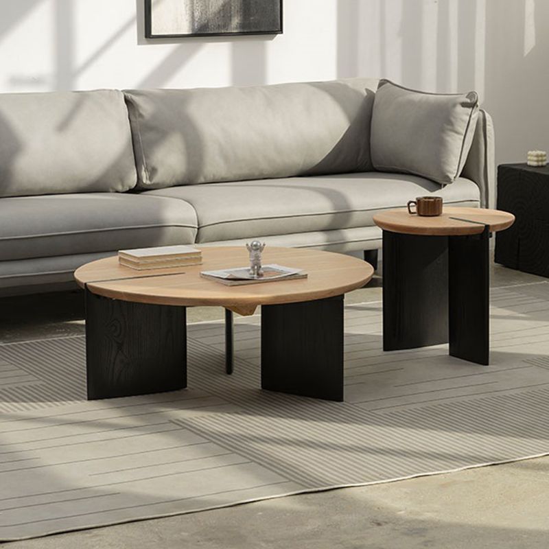 Contemporary Style Coffee Table Solid Wood Round Cocktail Table