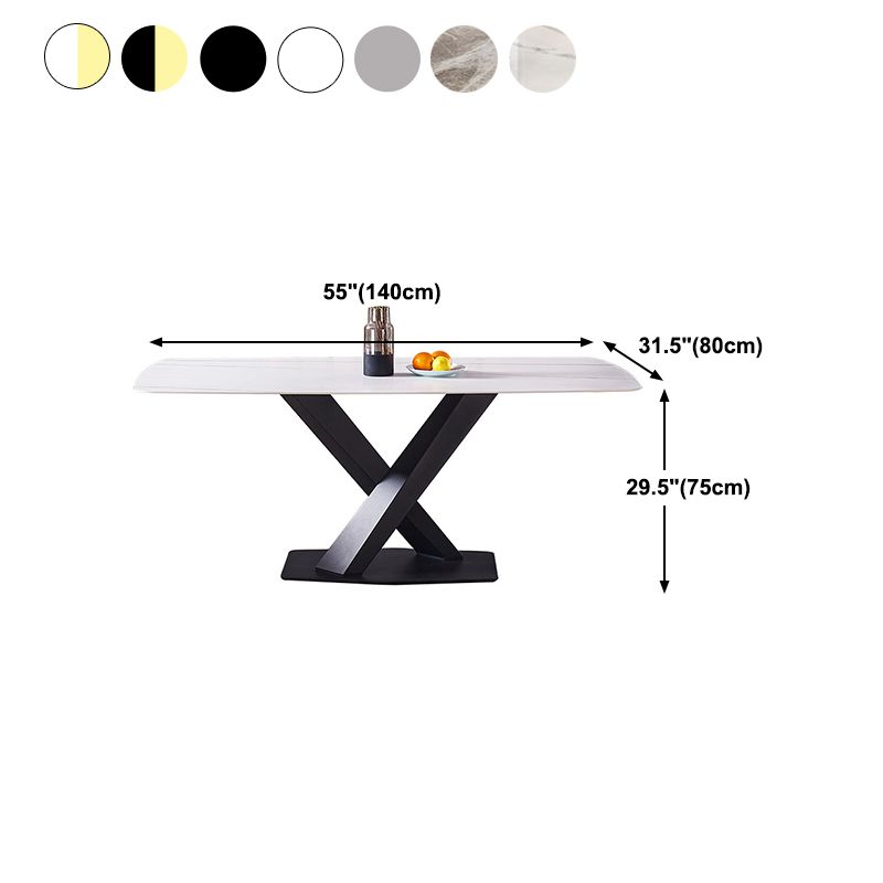 Rectangular Stone Dining Table Modern Furniture with Steel Base for Apartment
