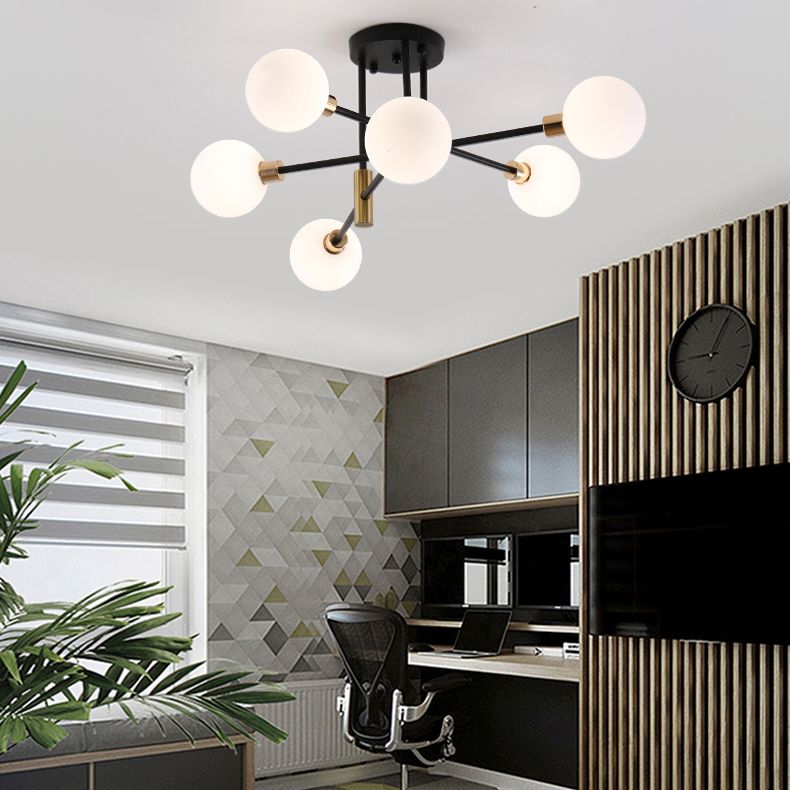 Modern Metal Flush Mount Ceiling Light Fixture with Glass Shade for Living Room Bedroom