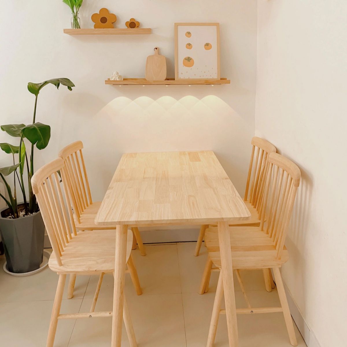 Minimalist Rubberwood Table and Chair Set 1/2/5/7 Pieces Rectangular Dining Table Set