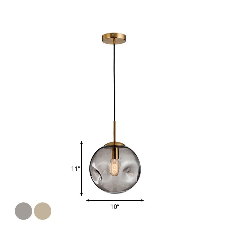 Sphère aléatoire Pendant le pendentif de plafond moderne Cognac / Smoke Grey Glass 1 Contant en laiton suspendu pour le salon