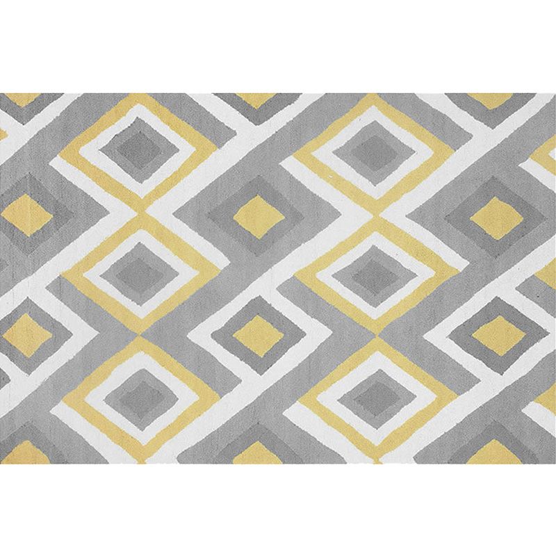 Moroccan Geometric Pattern Rug Grey and Yellow Polyester Rug Washable Pet Friendly Non-Slip Area Rug for Living Room