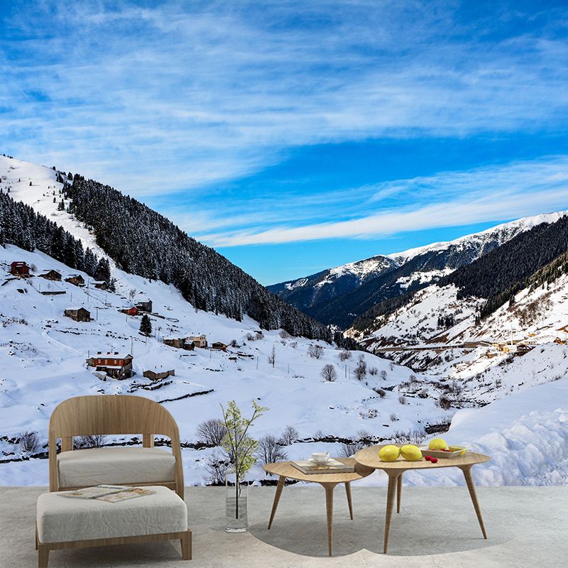 White Snow Mountain Landscape Mural Decal Waterproofing Living Room Wall Decor, Custom-Made