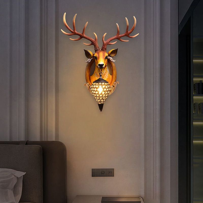 Resin Deer Wall Sconce Lamp Decorative 1-Light Crystal Wall Light for Living Room