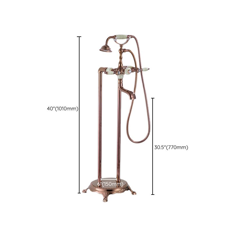 Floor Mounted Metal Clawfoot Tub Faucet Double Handles Freestanding Bathtub Faucet