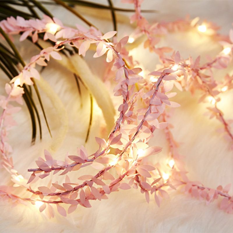 Pink/Green Leaf LED Fairy Lighting Rustic Plastic USB/Battery String Light Hanging Kit for Living Room, 5M