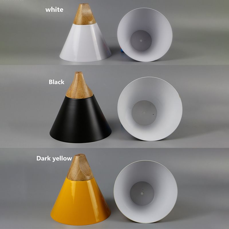 1 Light Metal Tapered Pendant Lamp Nordic Style Wooden Top Living Room Hanging Lamp