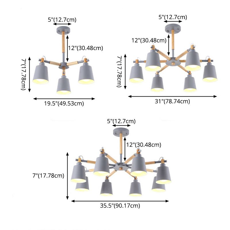 Metal Cone Shaped Chandelier Light Fixture Nordic Style LED Suspension Pendant Light