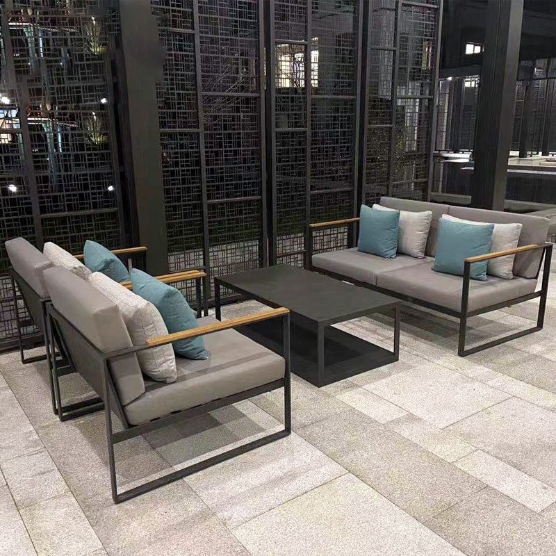 Industrial Metal Frame Patio Sofa Water Resistant Outdoor Sofa with Cushion