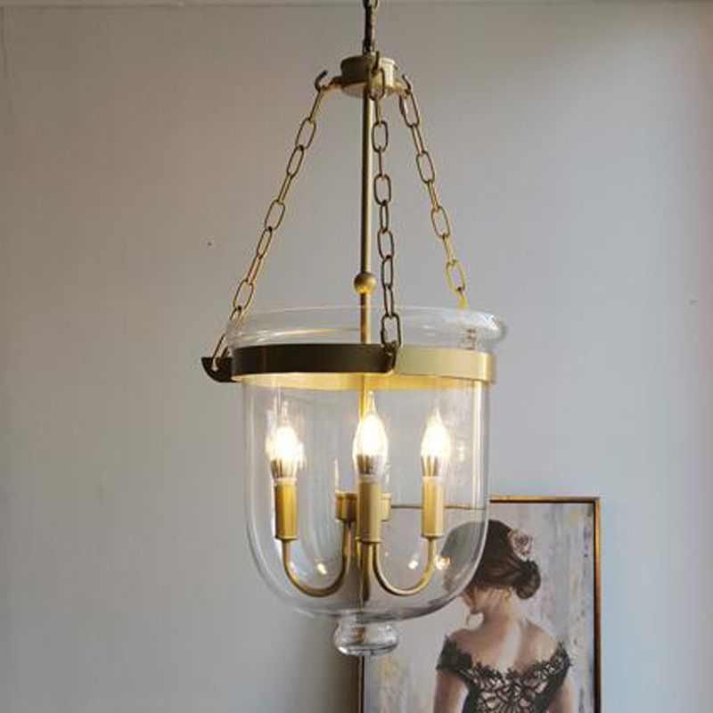 Industrial Creative Style Hanging Light Wrought Iron Pendant Light with Glass Shade