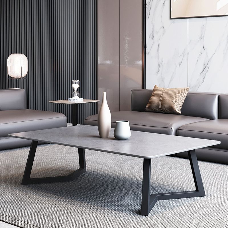 15.7"Tall Steel Sled Base Rectangular Slate Top Coffee Table