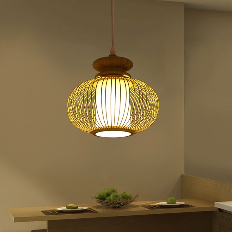 Urna Costa de iluminación Tradición de bambú 1 bulbo de lámpara de colgro de negro/madera para dormitorio, 10 "/12" de ancho