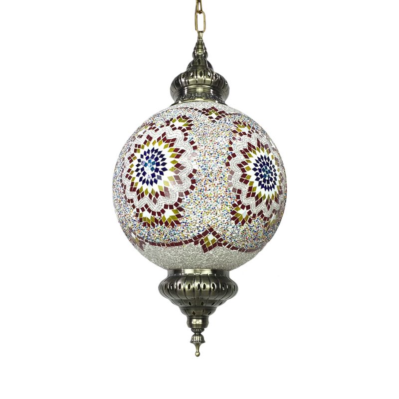 Cut Glass Globe Suspension Lighting Traditional 1 Light Dining Room Pendant Lamp in Red/Yellow/Blue