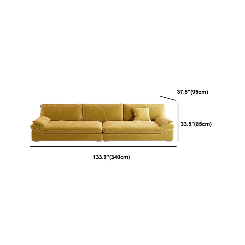 Contemporary Pillow Top Arm Sofa Sewn Pillow Back Sofa in Yellow