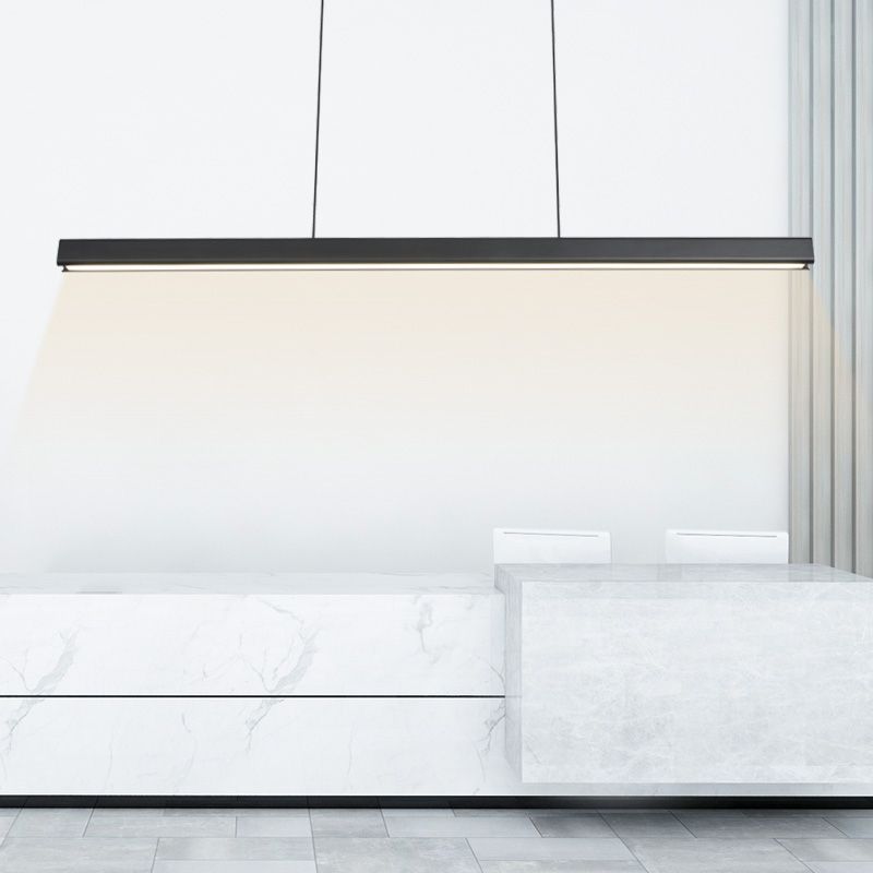 Black Metal Island Light Fixtures Modern Linear Restaurant Hanging Lamp with Acrylic Shade