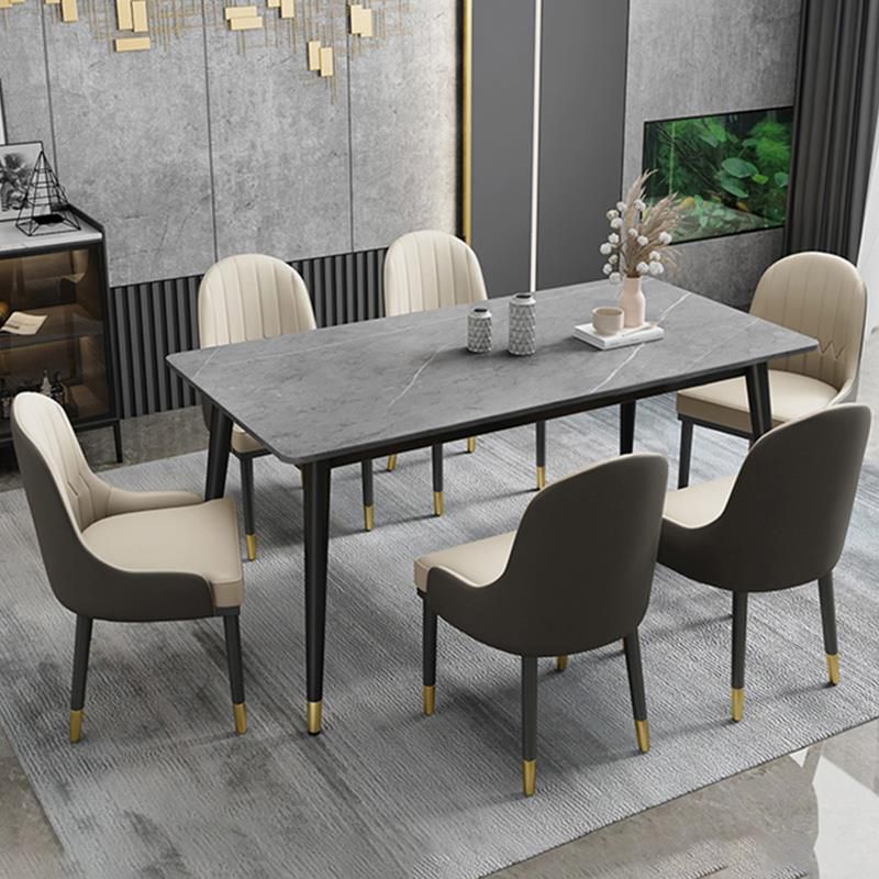Black 4-foot Metal Dining Table Modern Stone Top Rectangle Dinette Table