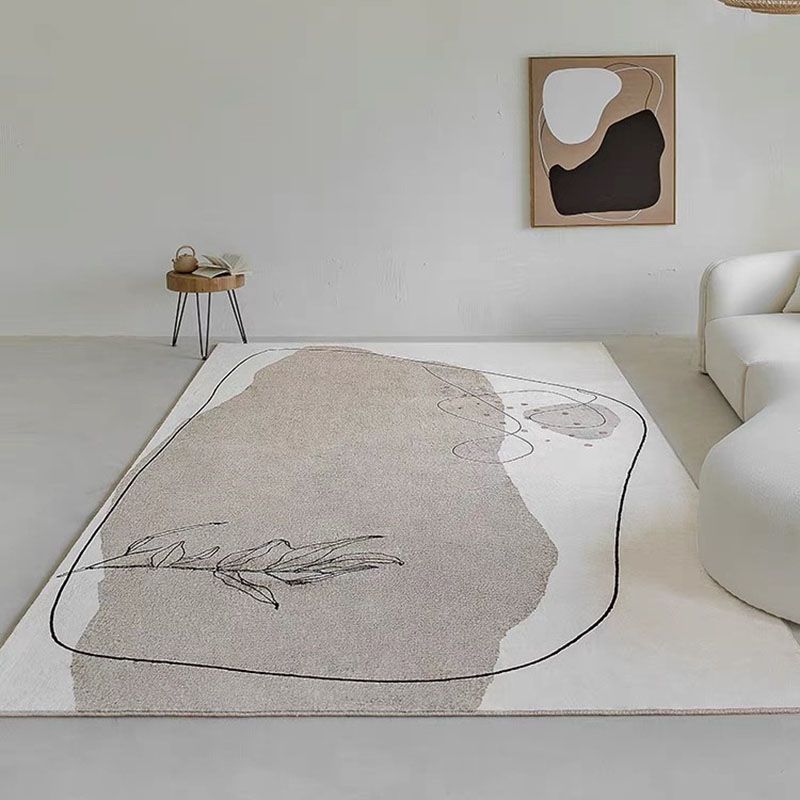 Minimalist Area Rug Gray Tone Contrast Panel Rug Polyester Washable Carpet with Non-Slip Backing