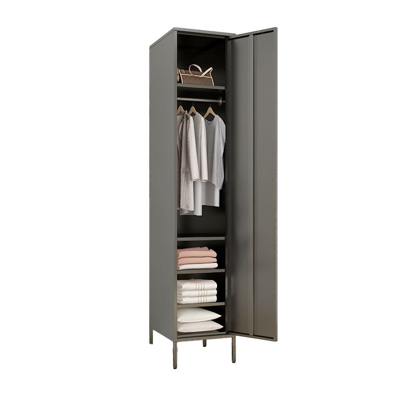 Matte Finish Cabinet with Garment Rod Contemporary Metal Storage Cabinet with Hinged Door