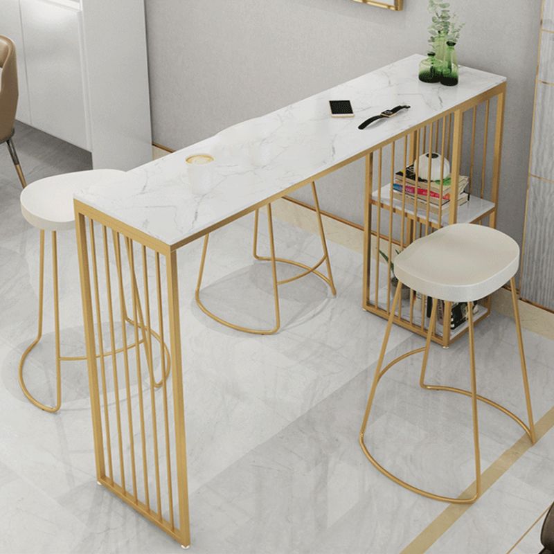 Modern Bar-height Table Faux Marble Top Bistro Pub Table with 2 Shelves