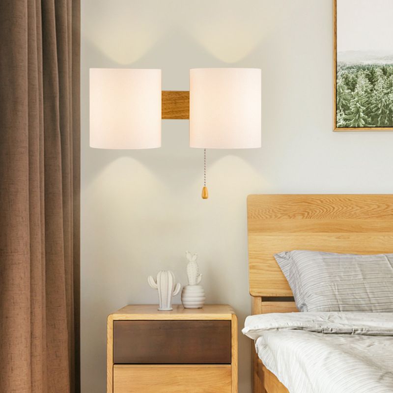 Wooden Cylindrical Wall Lamp in Modern Concise Style White Glass Wall Sconce for Interior Spaces