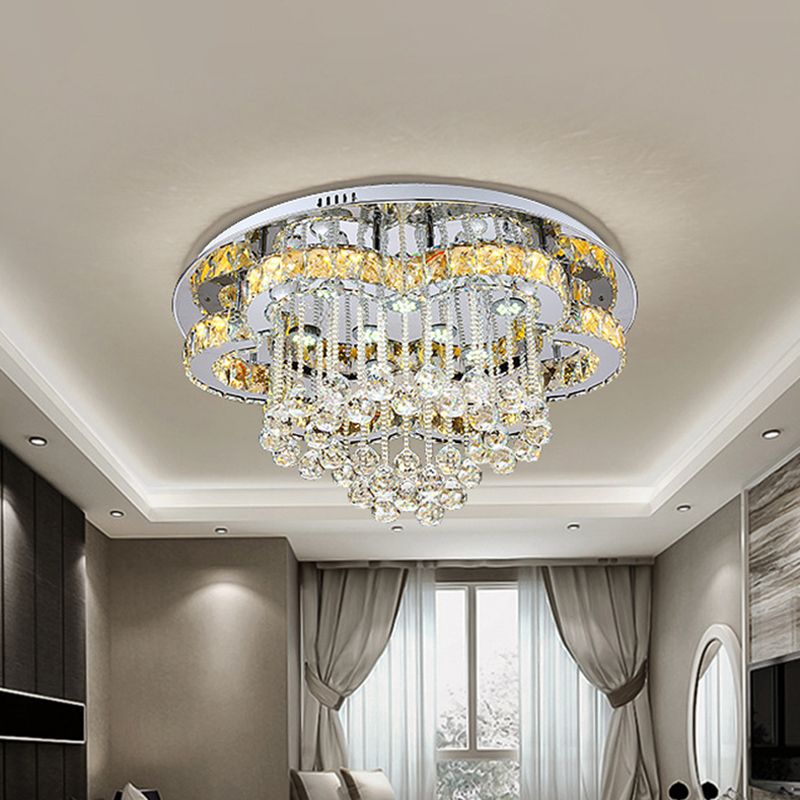 LED Crystal Orb Ceiling Light Fixture Minimal Chrome Finish Flower Living Room Flush Mount Lamp