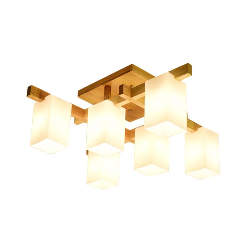 Lámpara de techo cuboide de vidrio de leche, luz de techo empotrada LED contemporánea de 4/6/8 luces en blanco para sala de estar