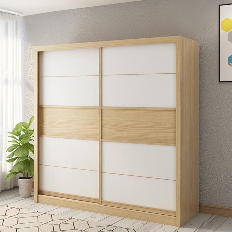 Modern Natural Wardrobe Armoire Engineered Wood Wardrobe with Drawer