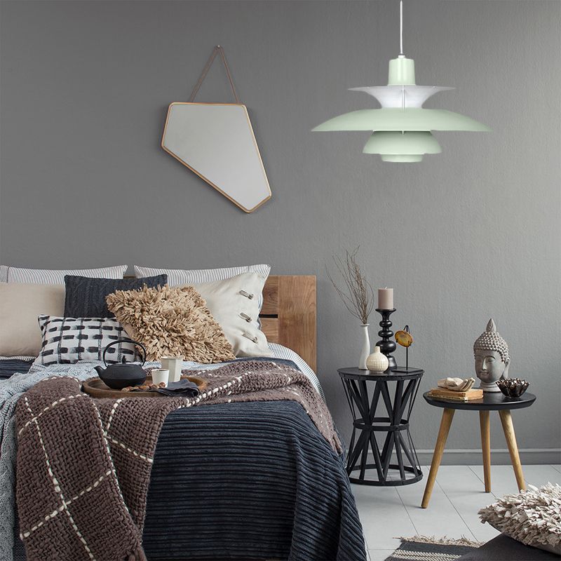 3 Layers Pendant Light with Flared Shade Macaron Style Aluminum 1 Light Black/Gray Hanging Lamp, 12"/16" Wide